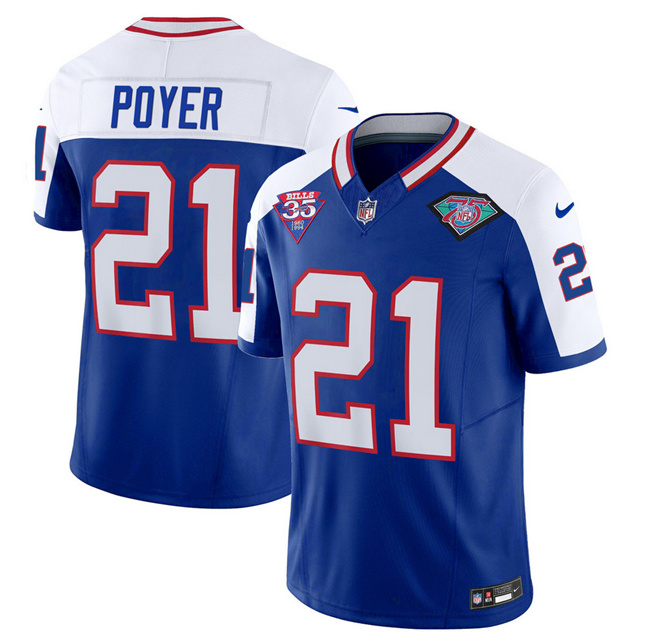 Men's Buffalo Bills #21 Jordan Poyer Blue/White 2023 F.U.S.E. 75th Anniversary Throwback Vapor Untouchable Limited Football Stitched Jersey